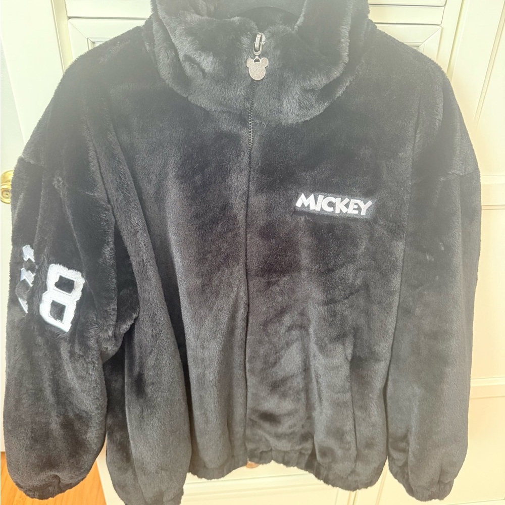 Black Disney Forever 21 Faux Fur Zip Up Jacket